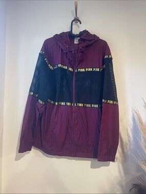 Maroon Pink Windbreaker Hoodie Jacket mesh Nylon Sz M/L B131